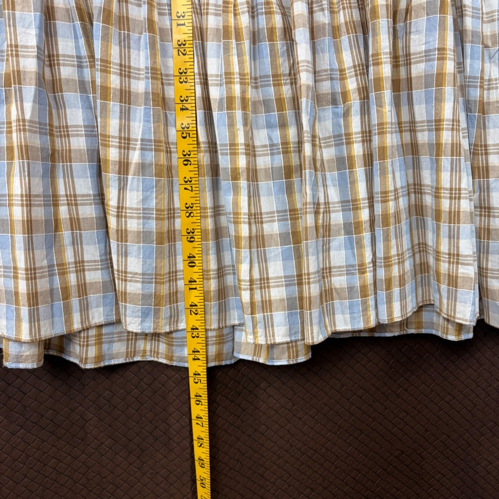 Madewell Plaid Ruffle Strap Smocked Midi Dress Blue Brown NF904 Size 10 - Picture 6 of 14